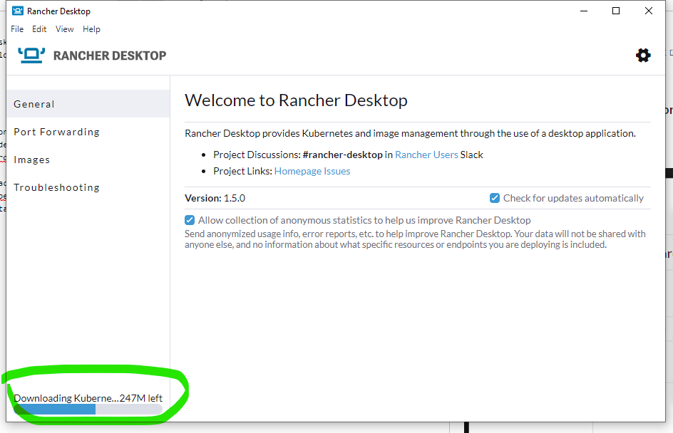 Rancher desktop general setting